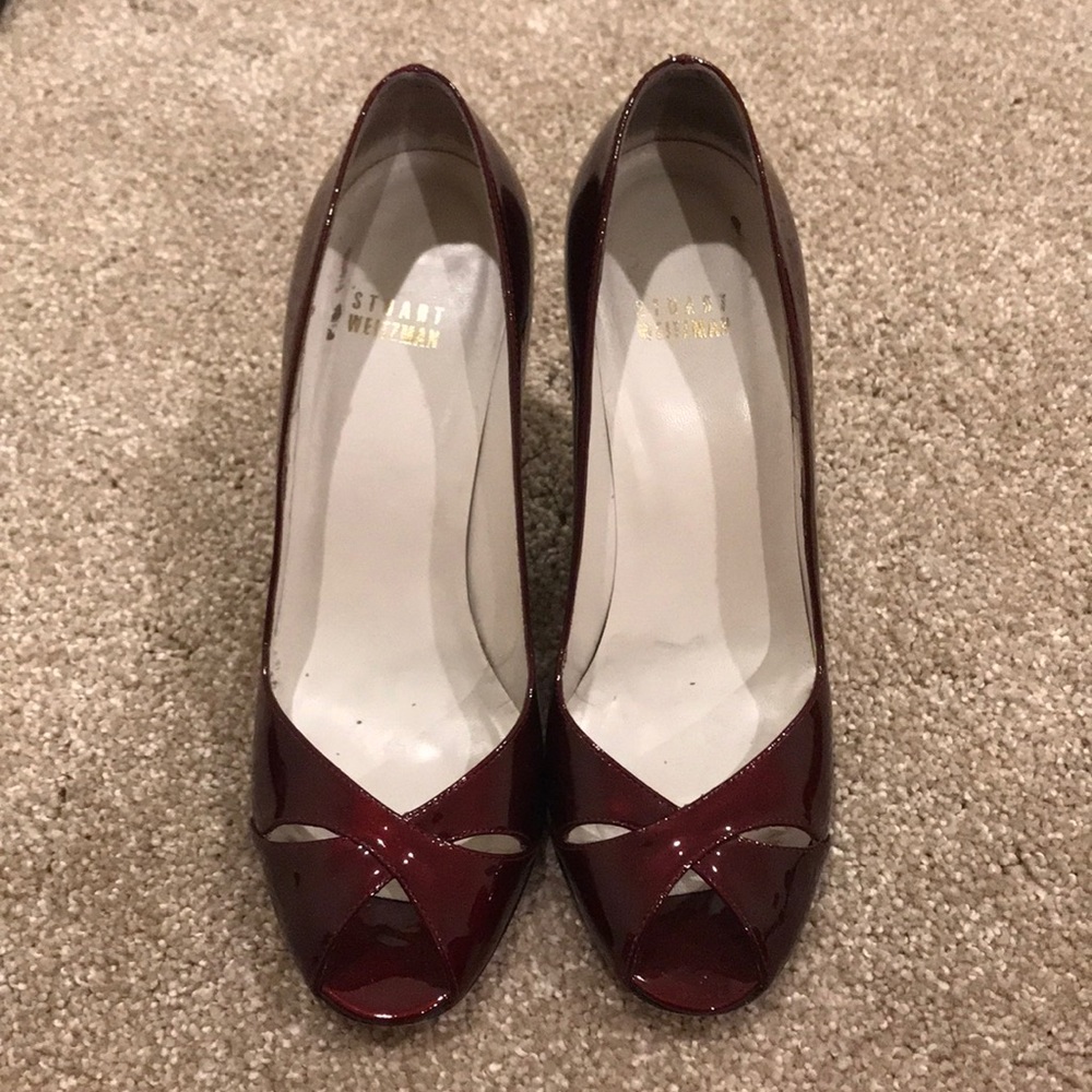 Stuart Weitzman deep red patent leather heels